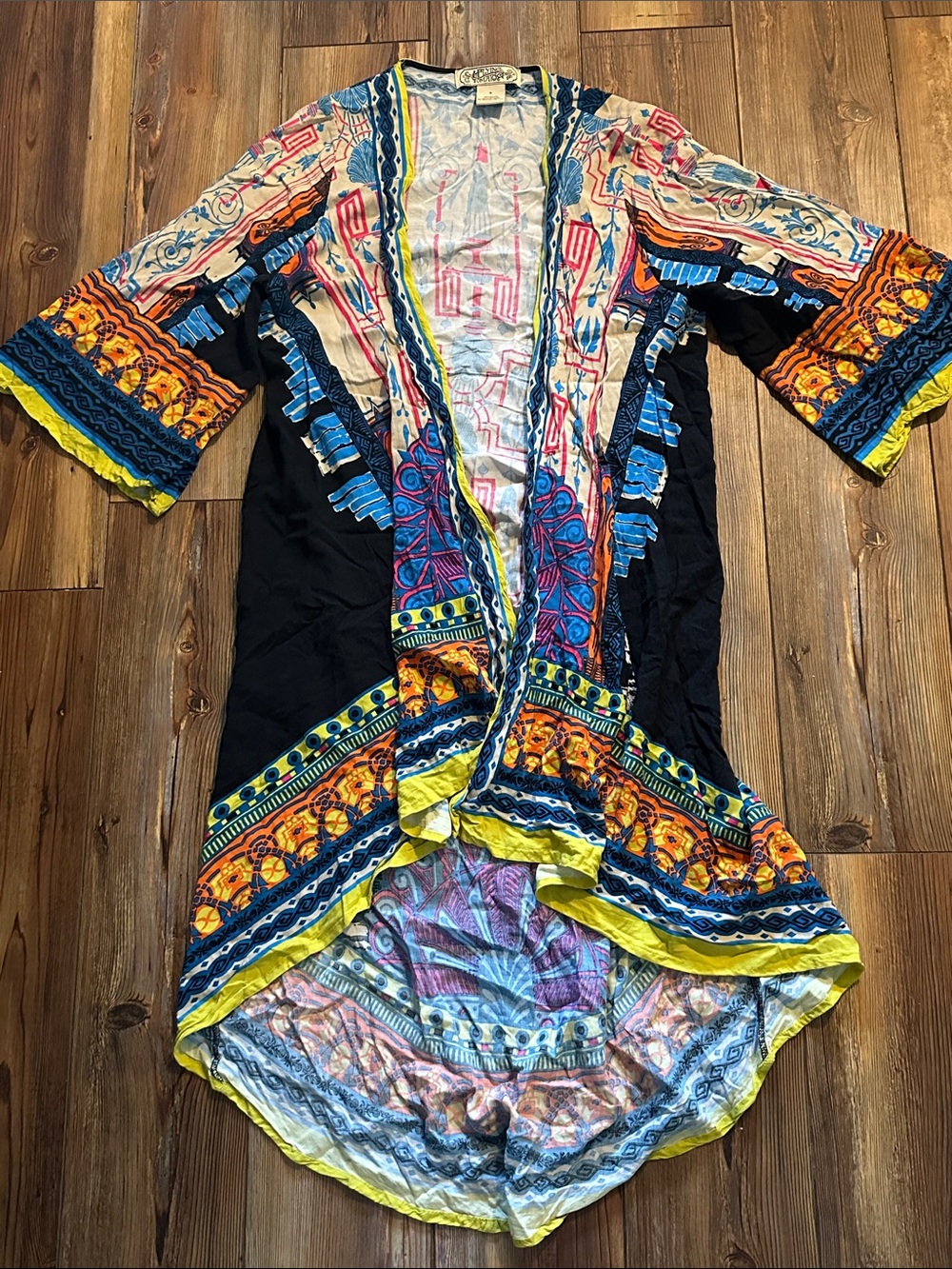 Flying Tomato Multicolor Boho Kimono with Blue and Yellow Accents